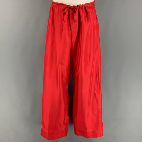 GUCCI by TOM FORD SS 2001 Size 34 Red Silk Drawstring Wide Leg Karate Pants