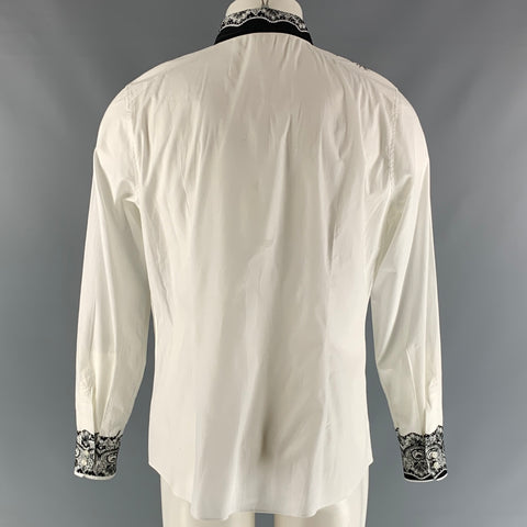 ETRO Talla 14 Camisa con estampado de algodón y elastano blanco negro