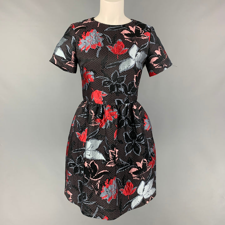 SUNO Size 4 Black Red Grey Floral Short Sleeve Dress