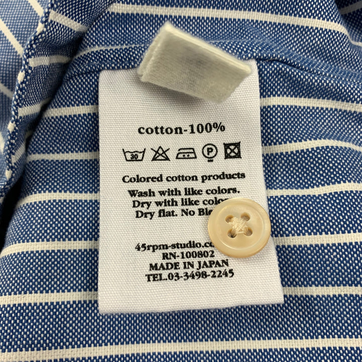 45rpm Size L Blue & White Stripe Cotton Pop-Over Short Sleeve Shirt