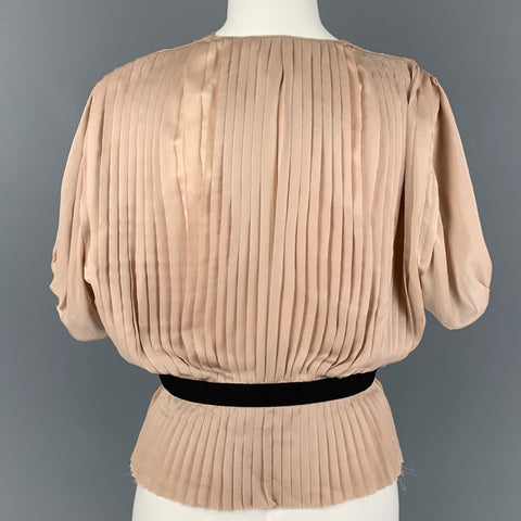 CHLOE Size 4 Blush Black Silk Pleated Spaghetti Straps Long Dress Set