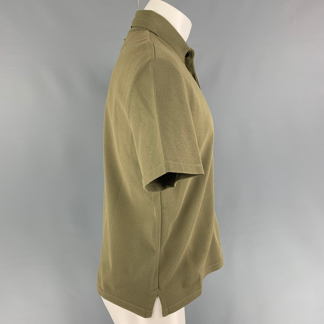 VALENTINO Size S Olive Viscose Polyester Hidden Placket Polo
