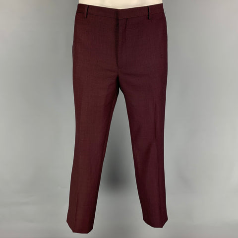 PAUL SMITH Kensington Fit Size 44 Regular Burgundy & Black Nailhead Wool Notch Lapel Suit