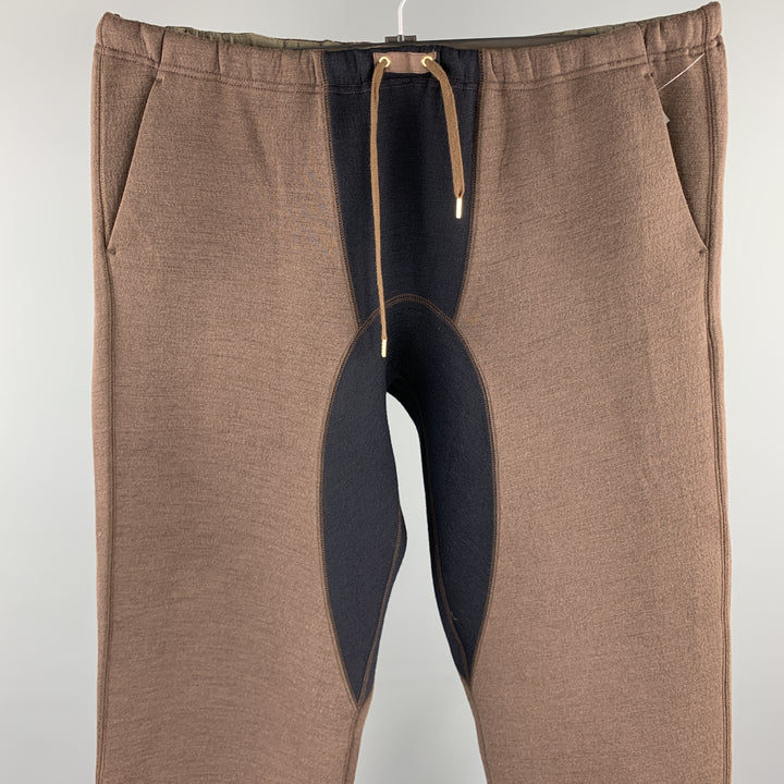 KOLOR Taille XL Marron &amp; Marine Color Block Laine / Pantalon de survêtement en nylon