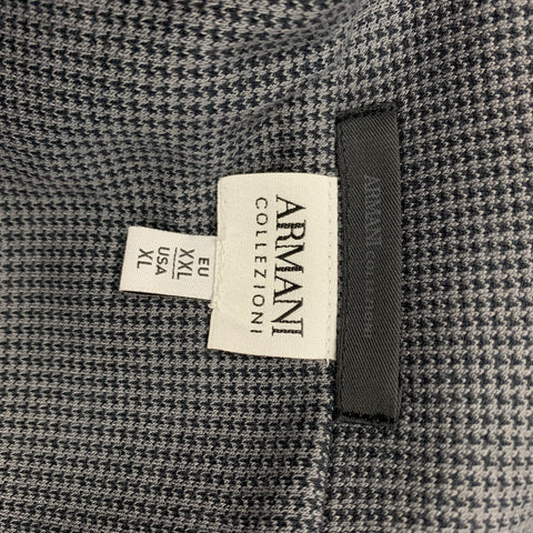 ARMANI COLLEZIONI Size XL Grey & Black Houndstooth Cotton Bomber Jacket