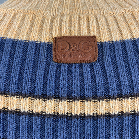 D&G by DOLCE & GABBANA Size XL Beige Navy Stripe V-Neck Pullover