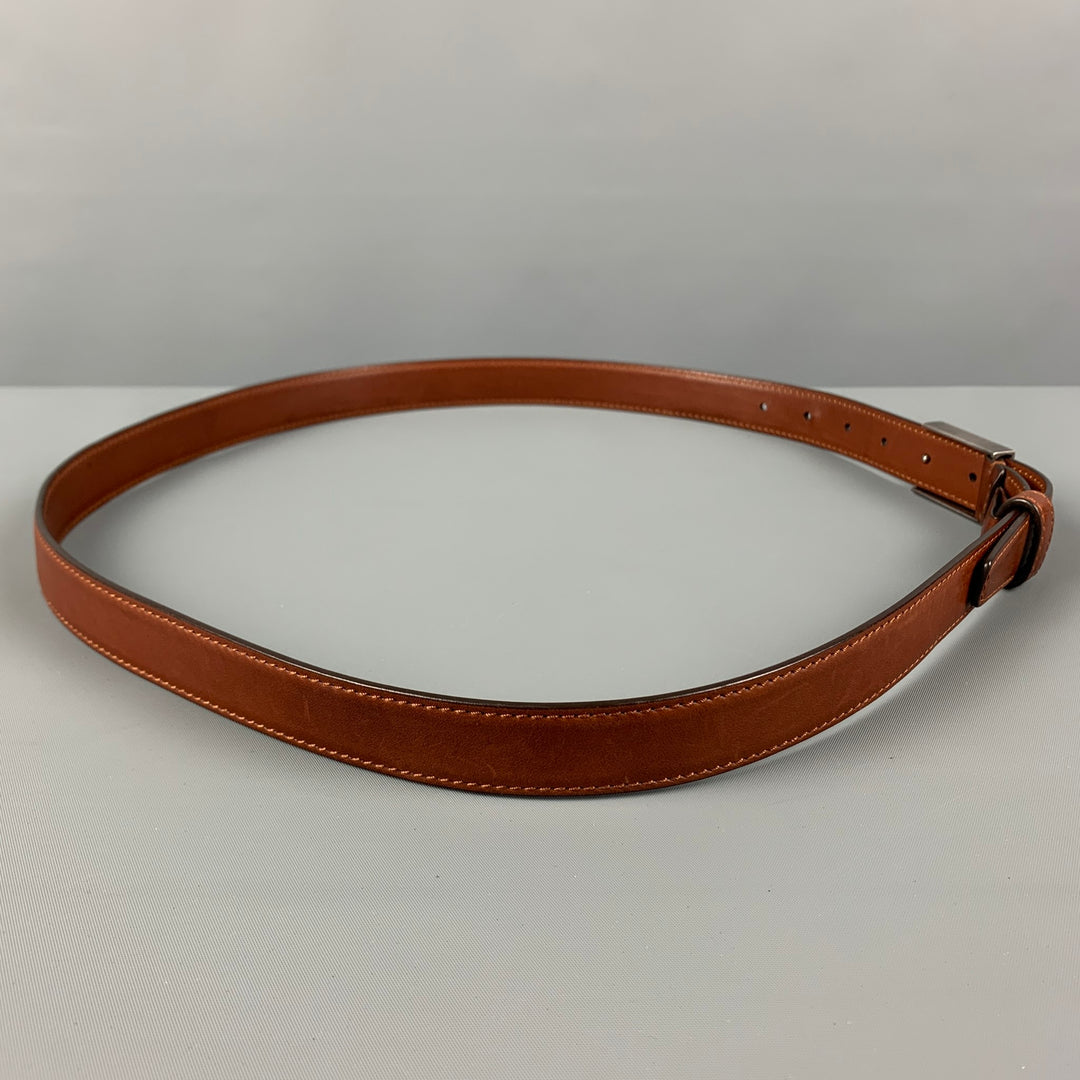 BRUNELLO CUCINELLI Brown Leather Sterling Silver Rectangle Buckle Belt