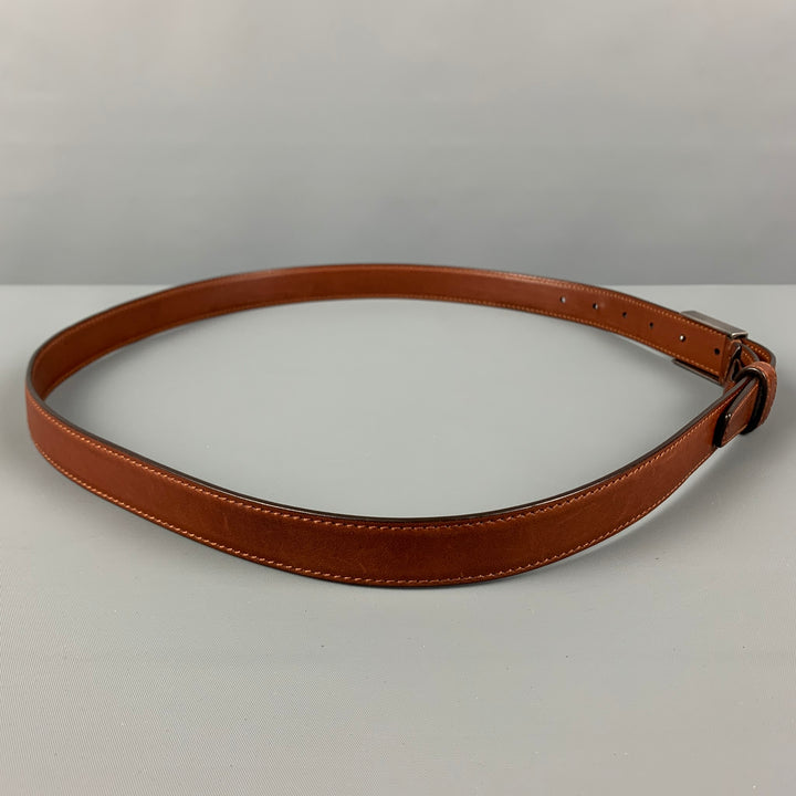 BRUNELLO CUCINELLI Brown Leather Sterling Silver Rectangle Buckle Belt