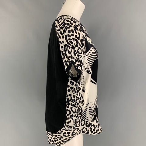 BARBARA BUI Blusa extragrande de tejidos mixtos de seda en blanco y negro talla S