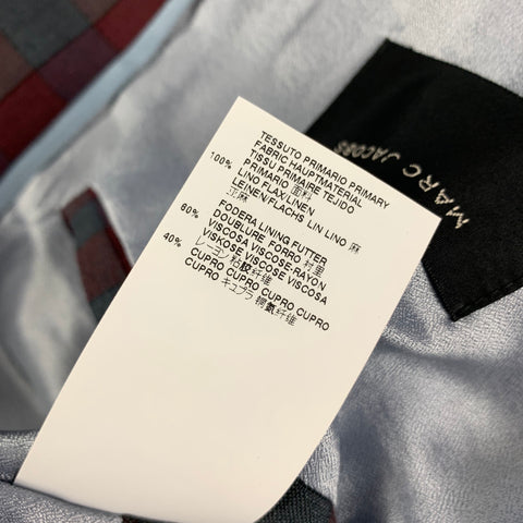 MARC JACOBS Size 42 Burgundy Grey Plaid Linen Notch Lapel Sport Coat