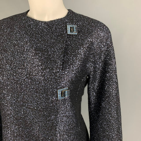 GIANNI VERSACE Talla 6 Traje de pantalón con frente plano texturizado en mezcla de lana plateada negra