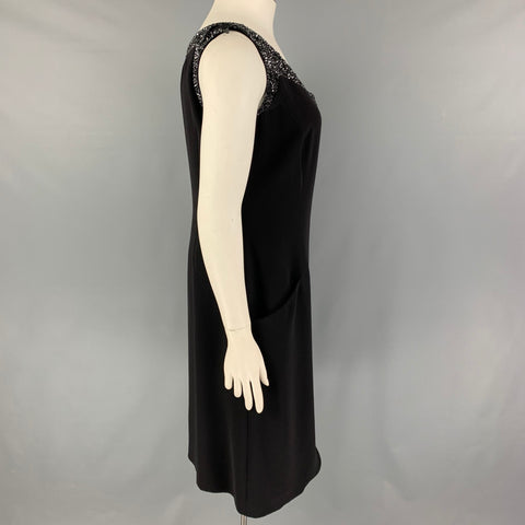 GIORGIO ARMANI Vestido cruzado con pedrería negro talla 12