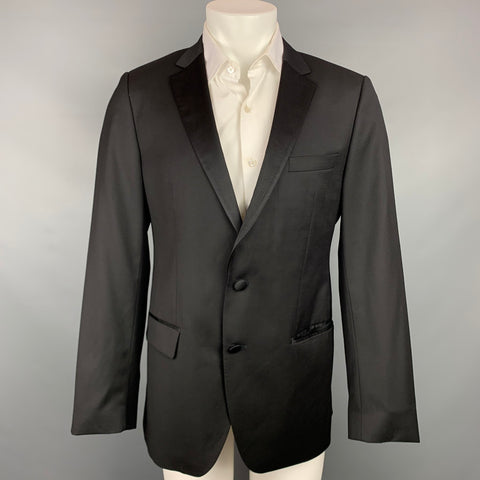 HUGO BOSS Super 120 Size 42 Regular Black Wool Notch Lapel Sport Coat