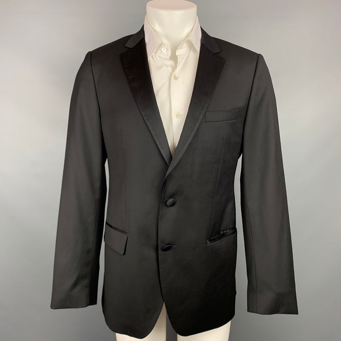 HUGO BOSS Super 120 Size 42 Regular Black Wool Notch Lapel Sport Coat
