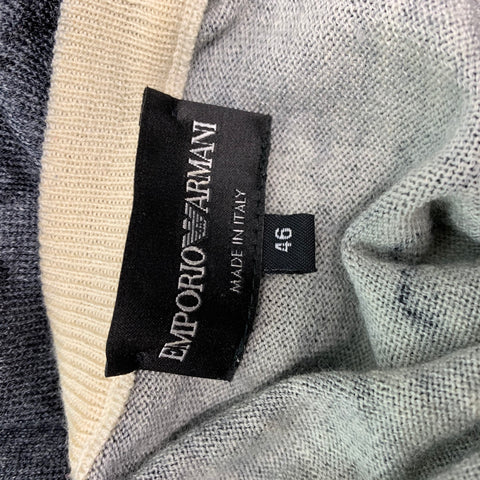 EMPORIO ARMANI Size S Grey Charcoal Abstract Virgin Wool Crew-Neck Pullover