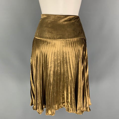 RALPH LAUREN Black Label Size 4 Gold Viscose Silk Pleated Skirt