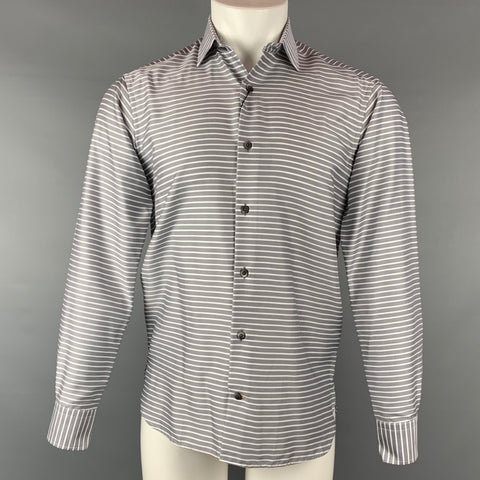 IKE BEHAR Size S Grey & White Stripe Cotton Button Down Long Sleeve Shirt