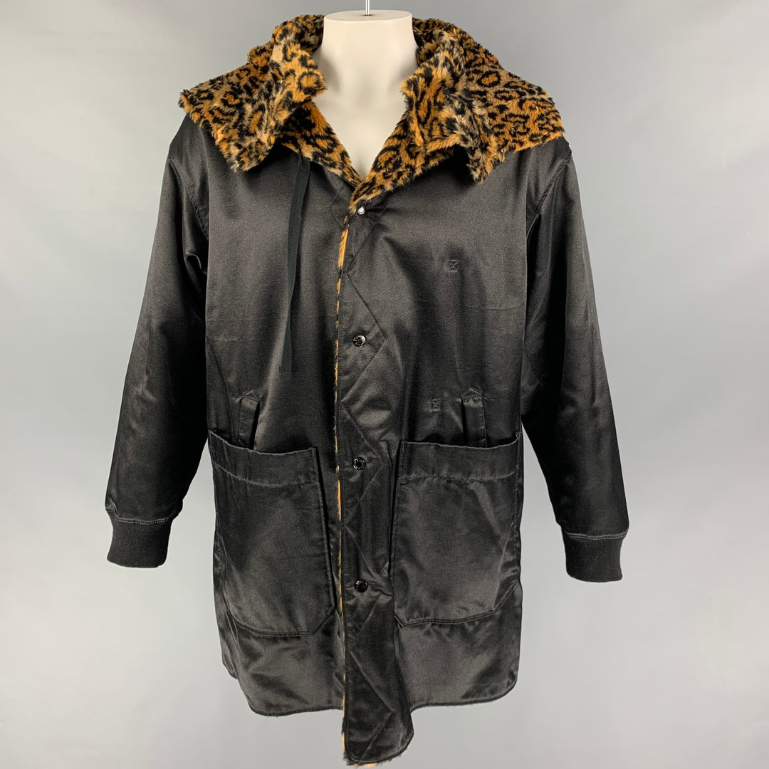 ENGINEERED GARMENTSSize L Black Tan Animal Print Polyester / Cotton Coat