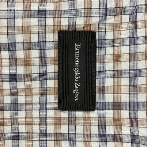 ERMENEGILDO ZEGNA Size XL White & Grey Checkered Cotton Long Sleeve Shirt