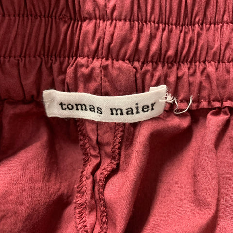 TOMAS MAIER Pantalones casuales con cinturilla elástica de algodón sólido burdeos Talla M