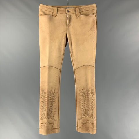 RALPH LAUREN BLUE LABEL by Size 10 Beige Leather Embroidered Western Casual Pants