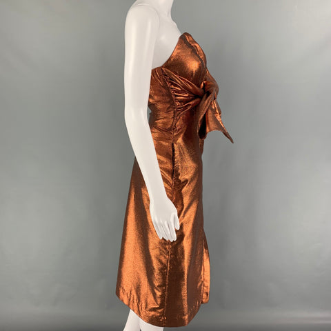 KAMPERETT Size XS Copper Nylon Blend Strapless Vuelo Dress