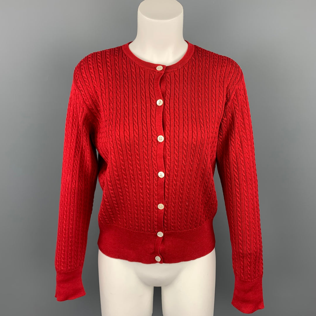 RALPH LAUREN Blue Label Taille M Cardigan en coton tricoté torsadé rouge