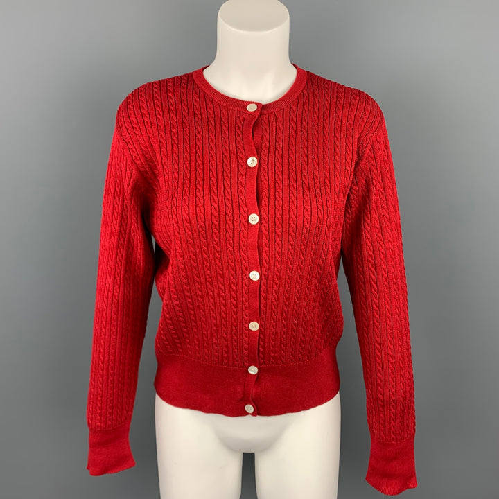 RALPH LAUREN Blue Label Size M Red Cable Knit Cotton Cardigan