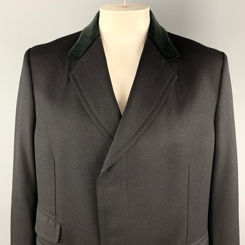 GUCCI Talla 46 Abrigo largo con botones ocultos y cuello de terciopelo de lana negro
