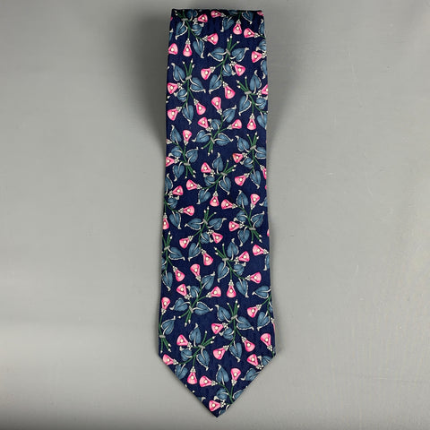 VALENTINO Size Navy Pink Floral Silk Tie