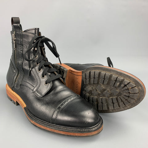 LANVIN Size 9 Black Leather Cap Toe Side Zipper Ankle Boots