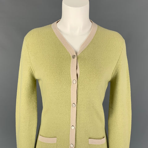 CHANEL Talla 10 Cárdigan con cuello en V de cachemira color crema Chartreuse