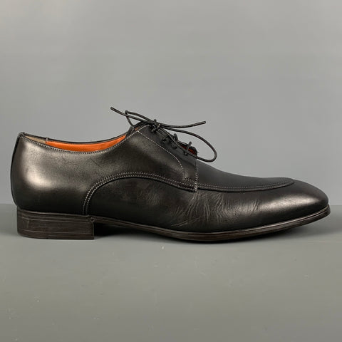 SANTONI Atwood Size 8.5 Black Round Toe Lace Up Shoes