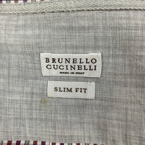 BRUNELLO CUCINELLI Size M Burgundy Brown Checkered Cotton Long Sleeve Shirt