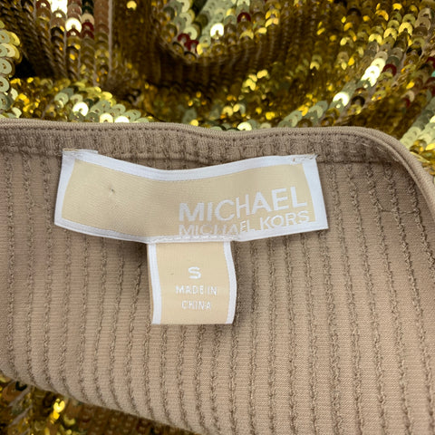 MICHAEL by MICHAEL KORS Size S Gold Sequined Polyester Dropped Shoulders Blouse