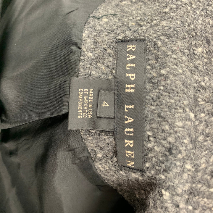 RALPH LAUREN Black Label Size 4 Grey Heather Herringbone Wool / Cashmere Fur Collar Coat