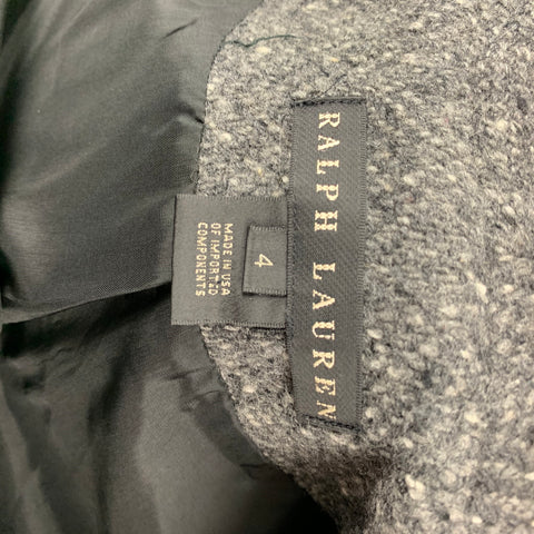 RALPH LAUREN Black Label Size 4 Grey Heather Herringbone Wool / Cashmere Fur Collar Coat