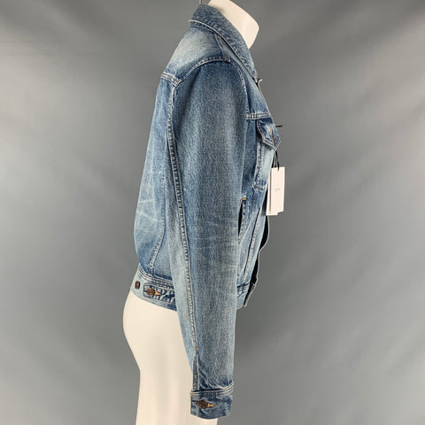 CELINE Size XS Blue Distressed Cotton Trucker Jacket