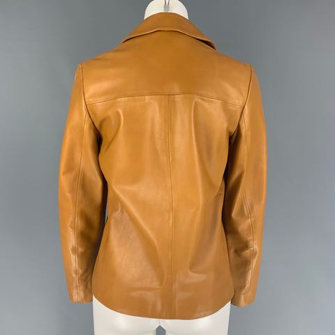 LUCIANO BARBERA Size 4 Mustard Leather Single Breasted Jacket