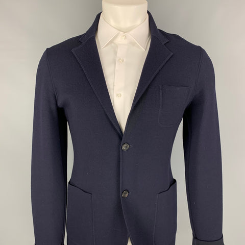 PRADA Size 38 Navy Wool Notch Lapel Sport Coat