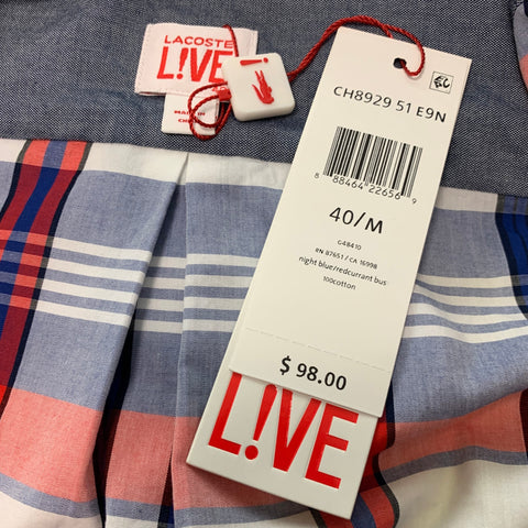 LACOSTE Size M Red White & Blue Plaid Cotton Long Sleeve Shirt