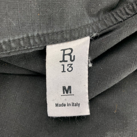 R13 Size M Gray Distressed Cotton Destroyed Military Hooded Jacket