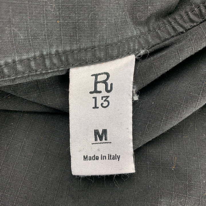 R13 Chaqueta militar con capucha desgastada de algodón desgastado gris talla M