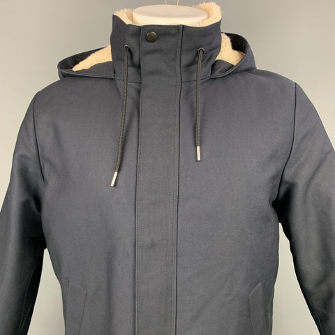SANDRO Size M Marine Navy Cotton Hooded Parka Deck Jacket