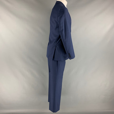 CALVIN KLEIN Size 38 Blue Solid Wool Notch Lapel Suit
