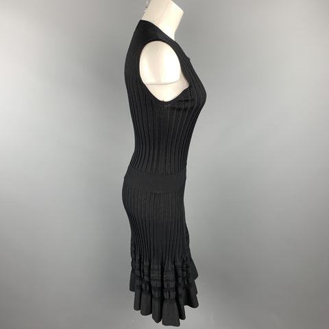 EMILIO PUCCI Taille L Robe sans manches en maille côtelée noire en laine vierge