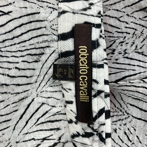 ROBERTO CAVALLI Size L White & Black Print Cotton / Silk Long Sleeve Shirt