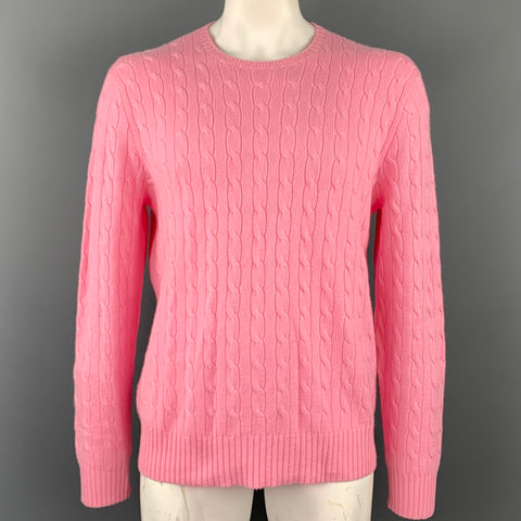 POLO by RALPH LAUREN Size XXL Pink Cable Knit Cashmere Crew-Neck Sweater