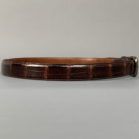 CALVIN KLEIN Size XL Brown Alligator Sterling Silver Belt