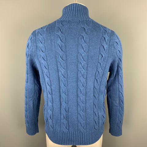 POLO by RALPH LAUREN Size S Blue Cable Knit Silk / Cashmere Mock Turtleneck Sweater